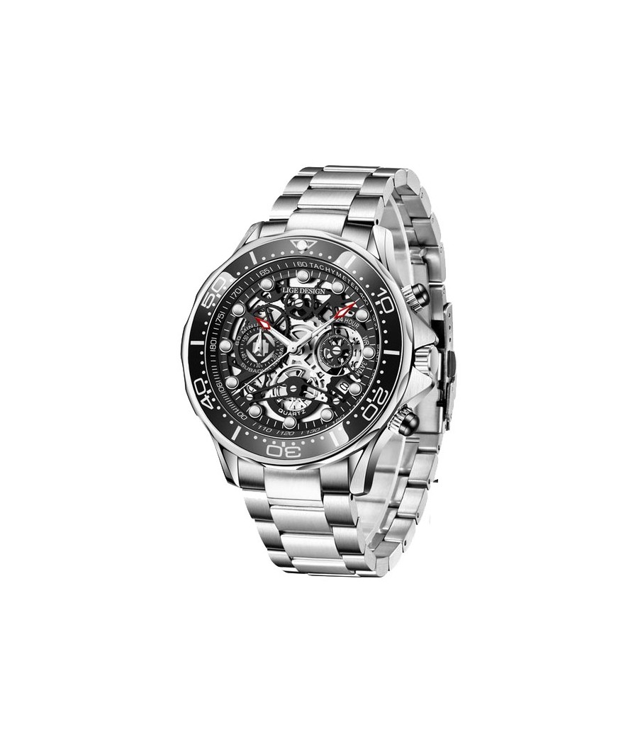 Montre LIGE 8948 Noir & Argent