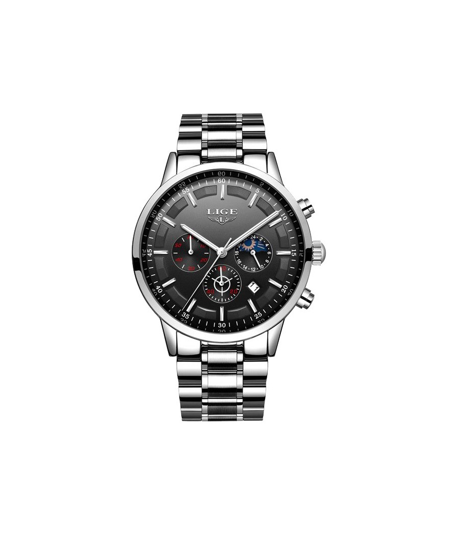 Montre LIGE 9877 Noir & Argent