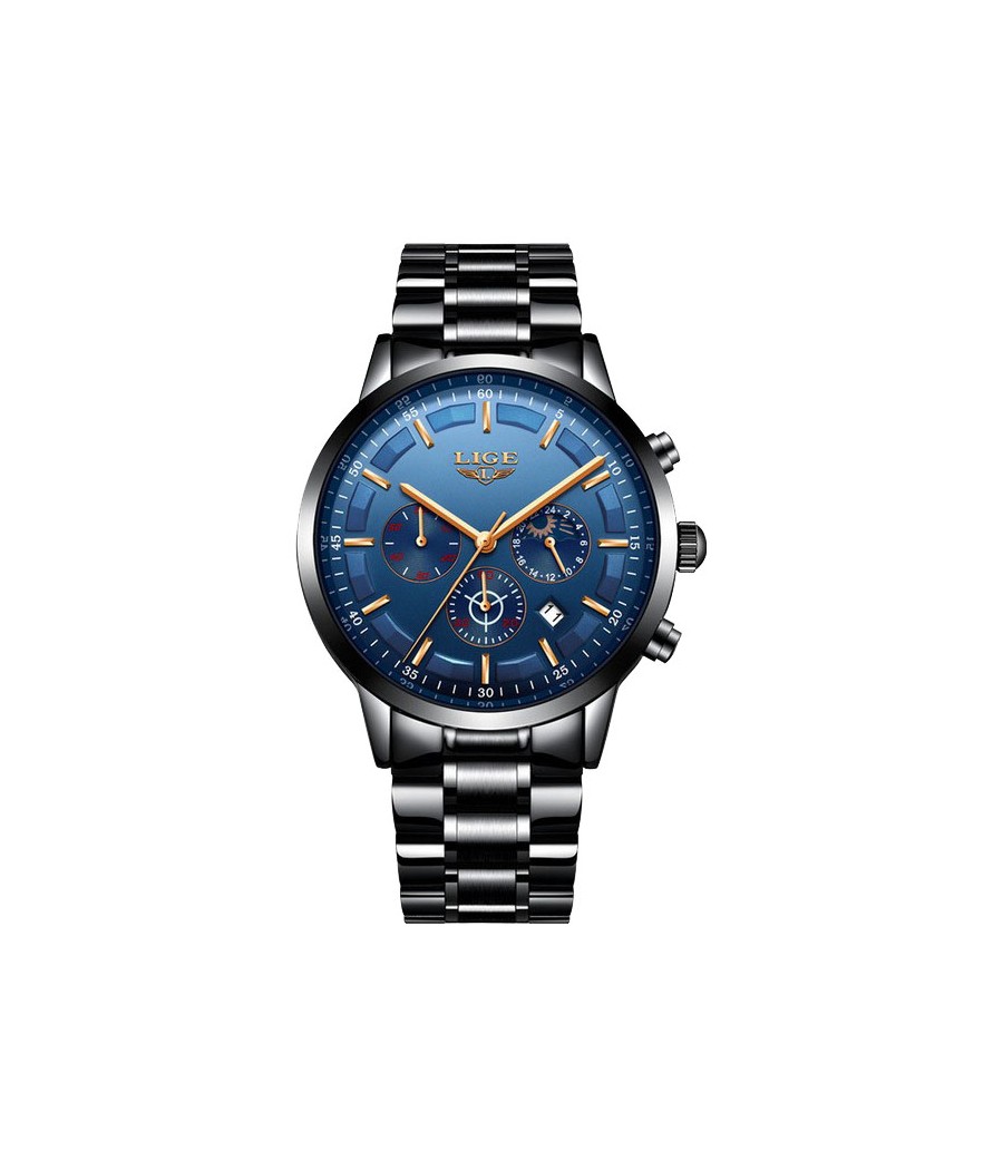 Montre LIGE 9877 Bleu & Or