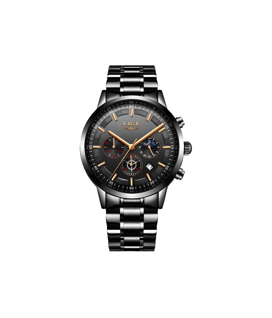 Montre LIGE 9877 Noir & Or