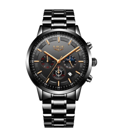 Montre LIGE 9877 Noir & Or