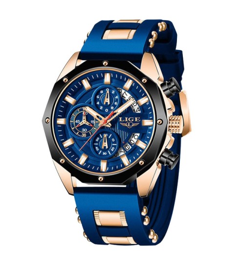 Montre LIGE 8908 Bleu & Or