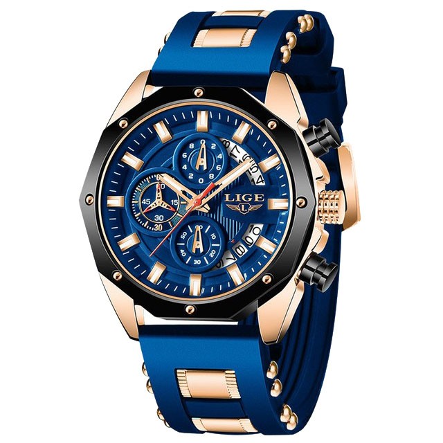 Montre LIGE 8908 Bleu & Or