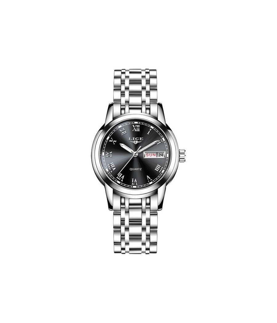 Montre LIGE 10007 Noir & Argent