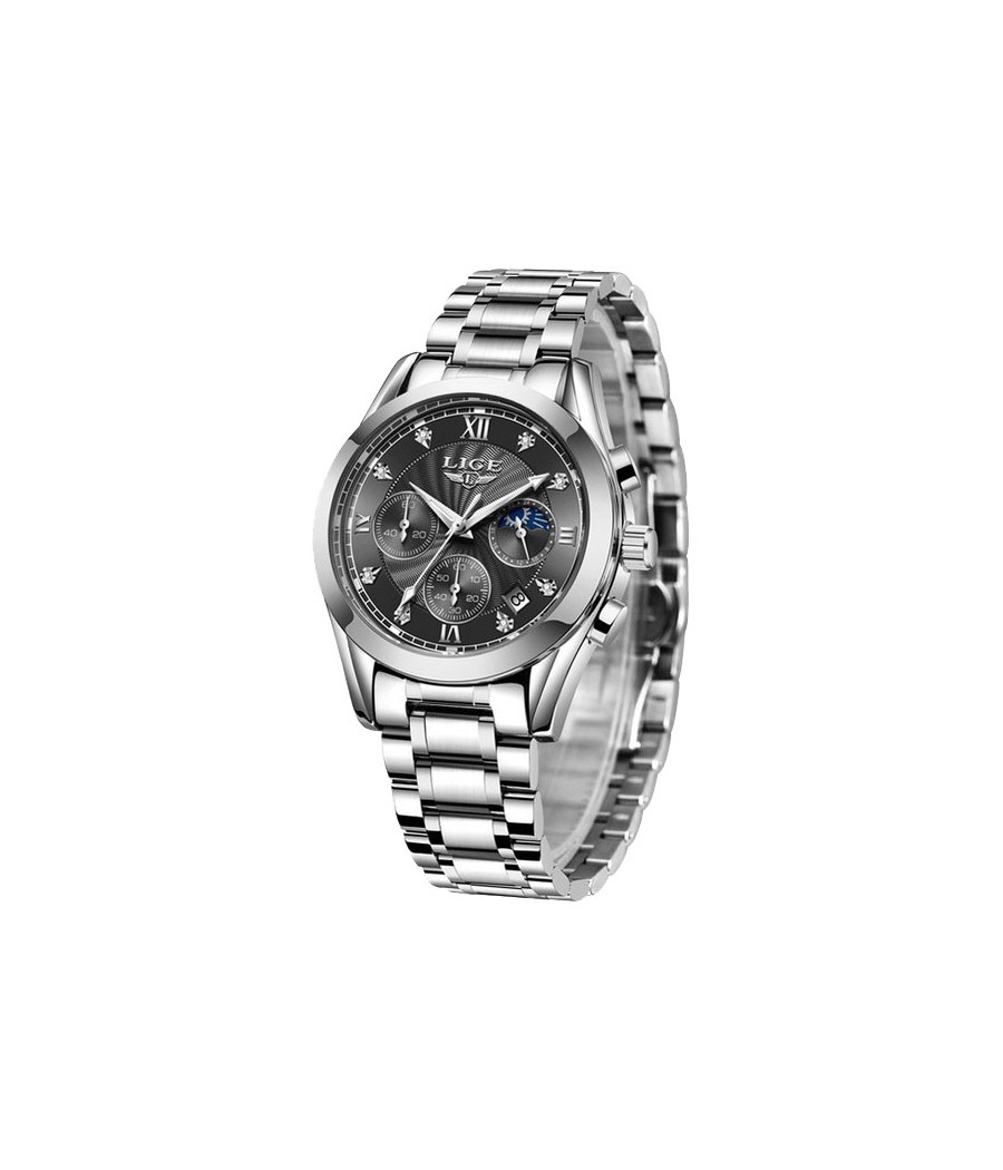 Montre LIGE 8912 Noir & Argent