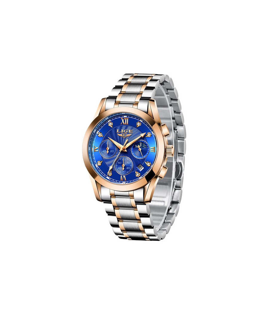 Montre LIGE 8912 Bleu & Or