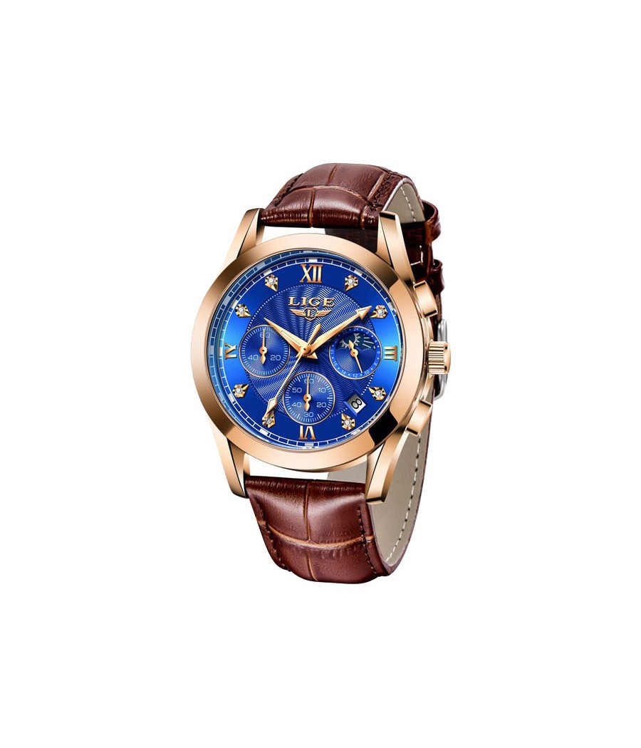 Montre LIGE 8912 Bleu & Or