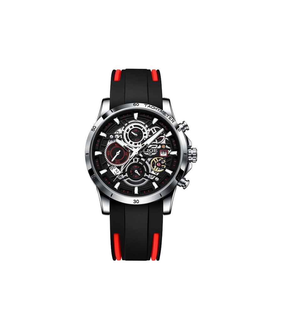 Montre LIGE 8977 Rouge & Argent