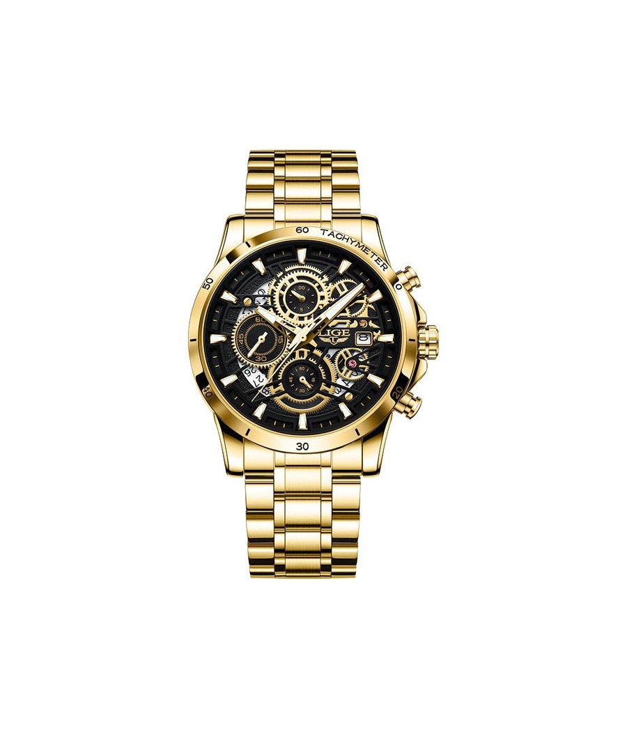 Montre LIGE 8977 Noir & Or