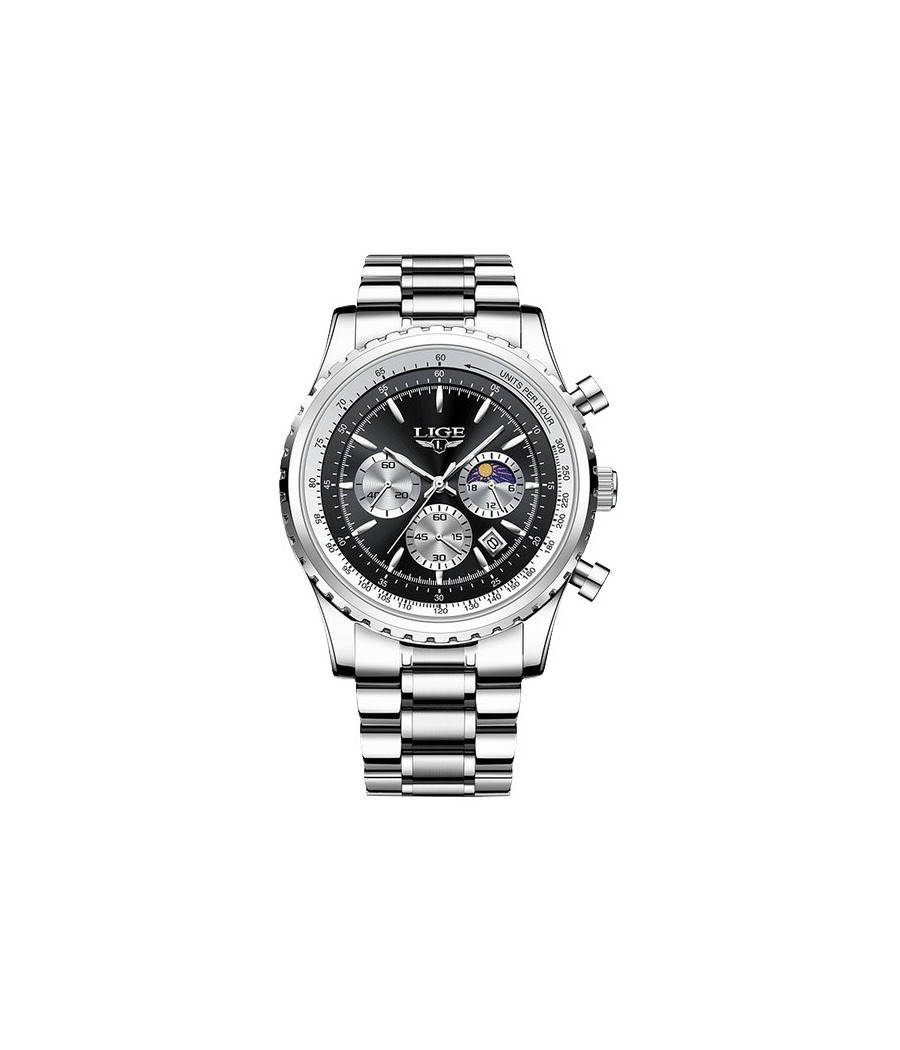 Montre LIGE 8989 Noir & Argent