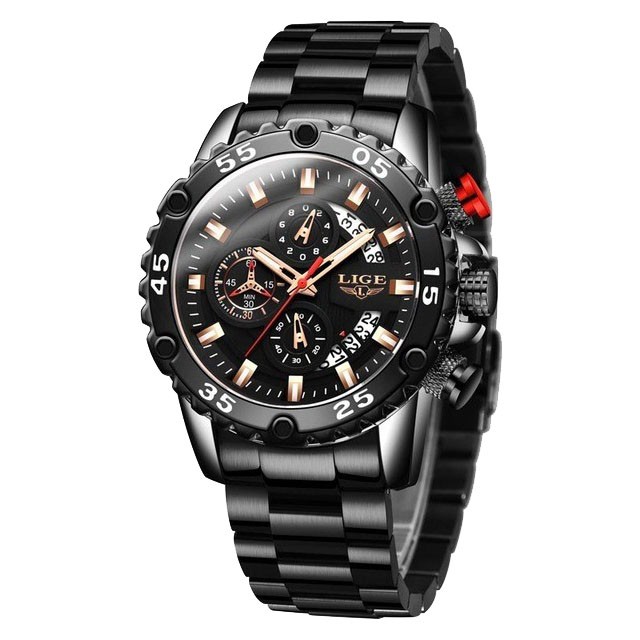 Montre LIGE 10027 Noir & Or