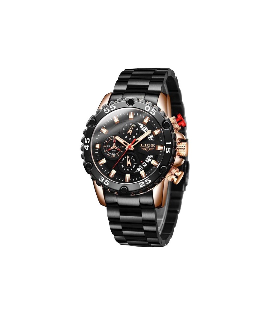 Montre LIGE 10027 Noir & Or