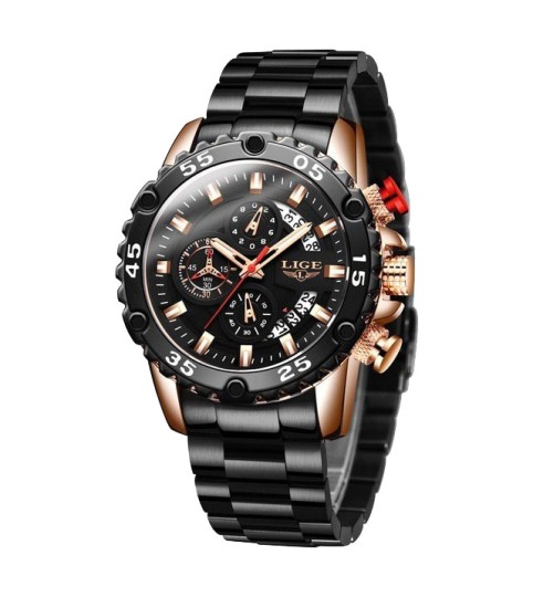 Montre LIGE 10027 Noir & Or