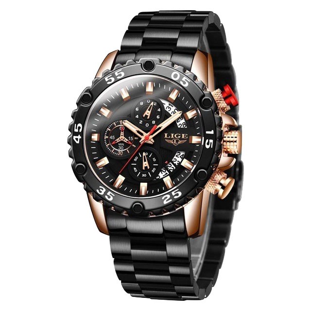 Montre LIGE 10027 Noir & Or