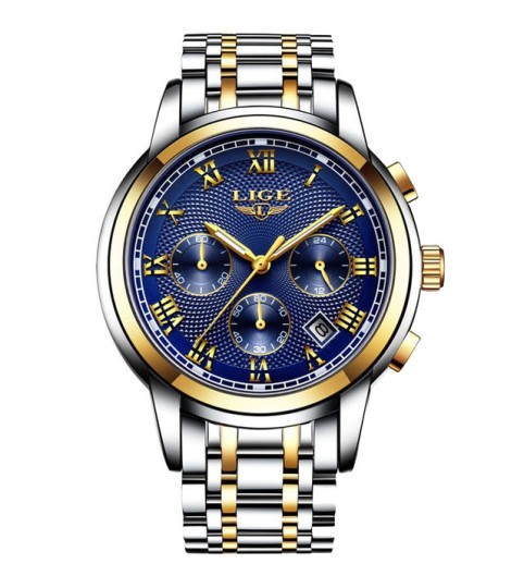 Montre LIGE 9849 Bleu & Or