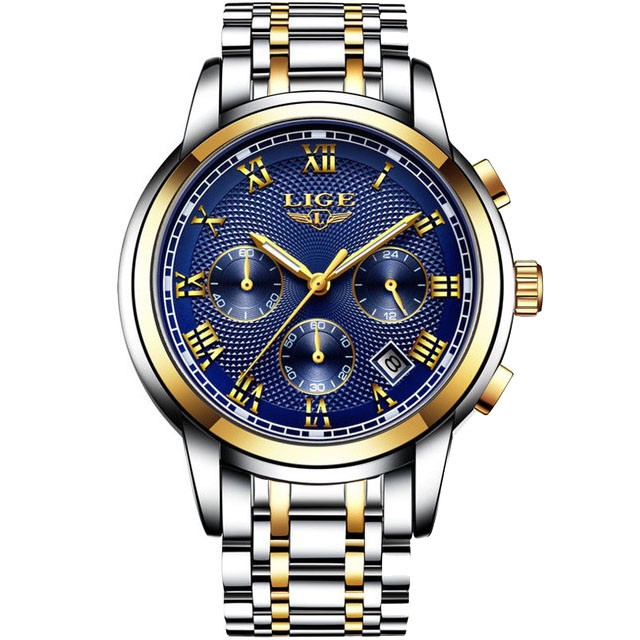 Montre LIGE 9849 Bleu & Or