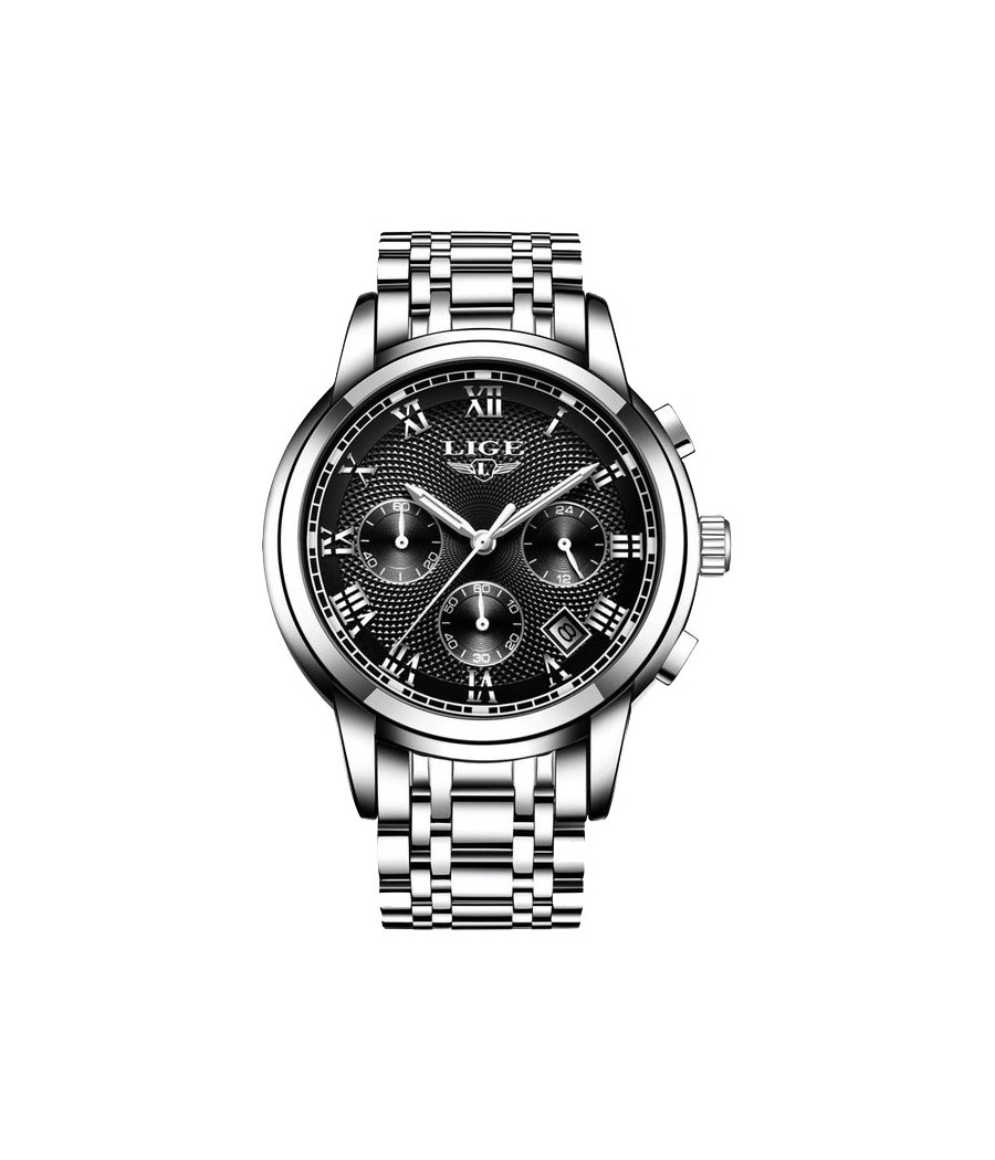 Montre LIGE 9849 Noir & Argent