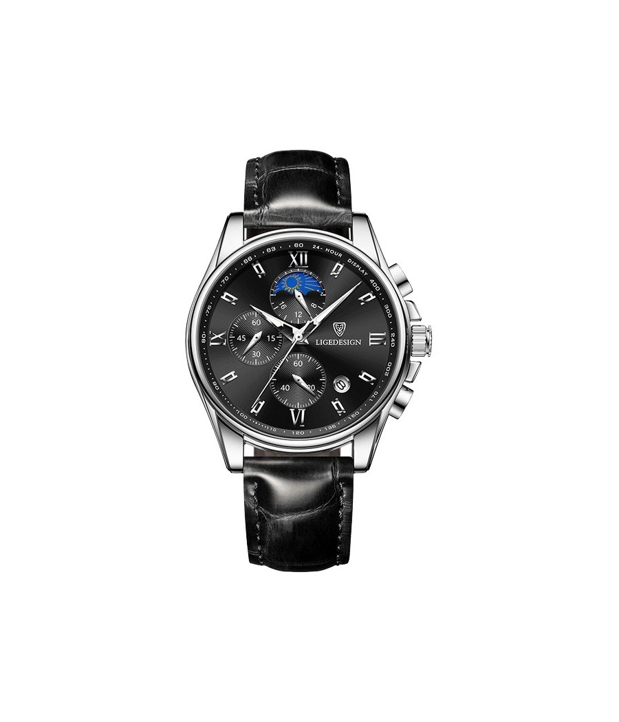 Montre LIGE 8951 Noir & Argent