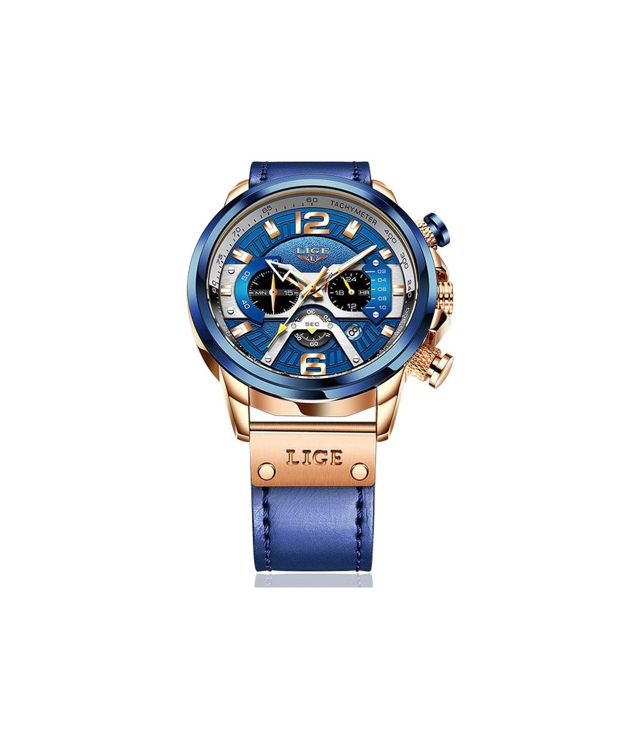 Montre LIGE 8917 Bleu & Or