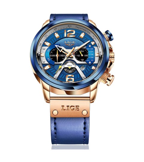 Montre LIGE 8917 Bleu & Or