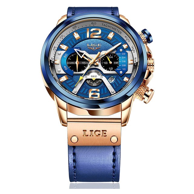 Montre LIGE 8917 Bleu & Or