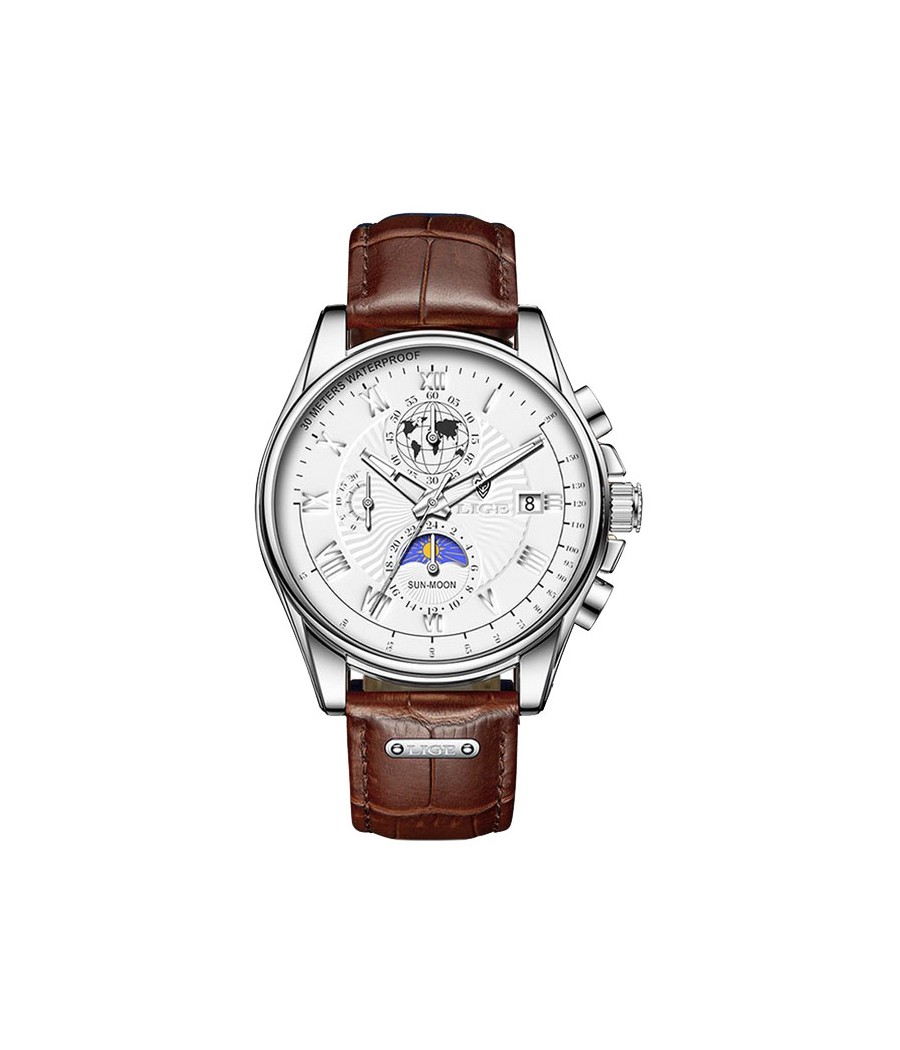 Montre LIGE 8975 Blanc & Argent