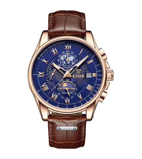 Montre LIGE 8975 Bleu & Or