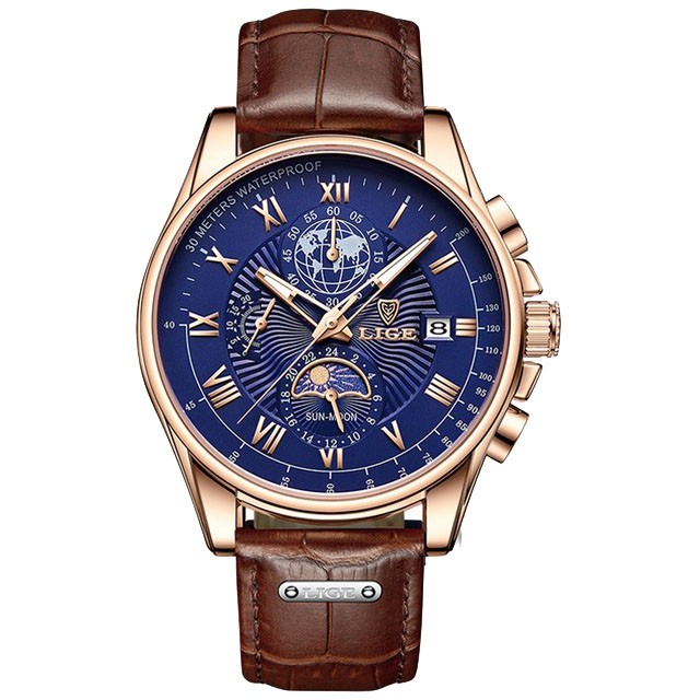 Montre LIGE 8975 Bleu & Or