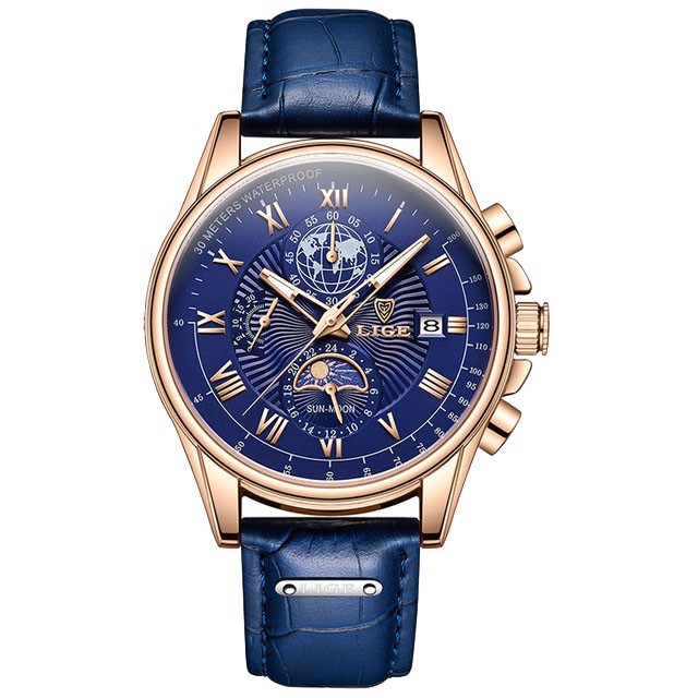 Montre LIGE 8975 Bleu & Or