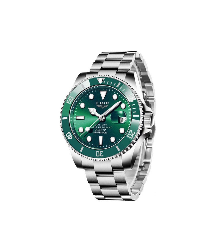 Montre LIGE 10045 Vert & Argent