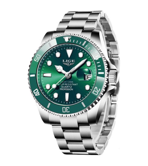 Montre LIGE 10045 Vert & Argent