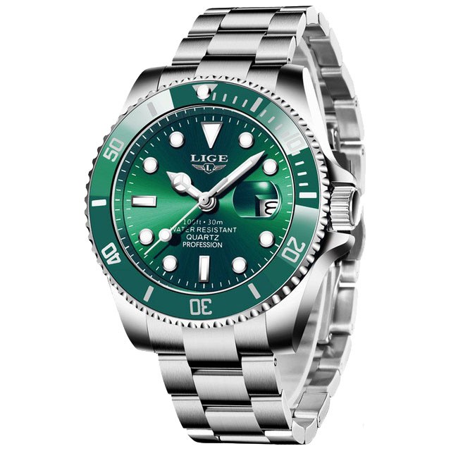 Montre LIGE 10045 Vert & Argent