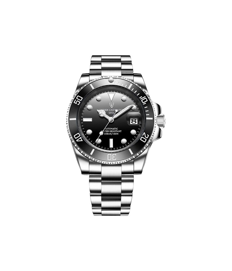 Montre LIGE 6801 Noir & Argent